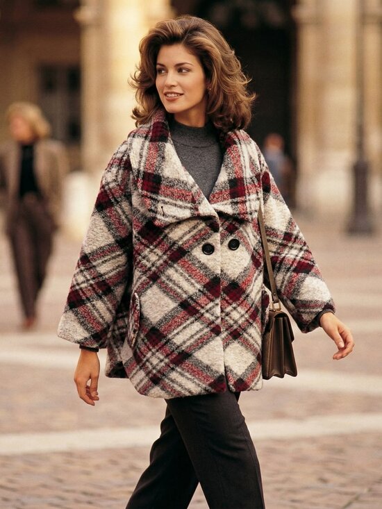 New Collection Jackets & Blazers - New Collection Italy Women M Red Plaid Wool Blend Coat Mod Oversized Collar Rare